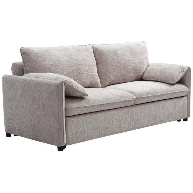 Vente-unique - Canapé 3 places convertible en tissu texturé beige alpareto