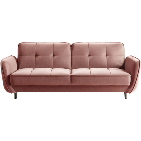 Canapé 3 places convertible en velours BOZA - Pieds bois noir-Rose