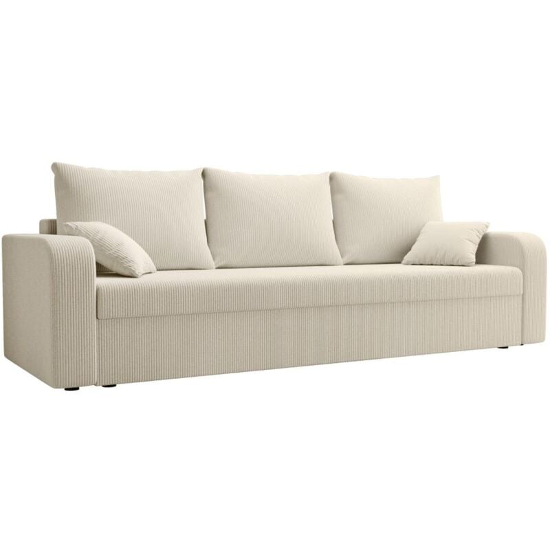 Vente-unique - Canapé 3 places convertible en velours côtelé beige onabia