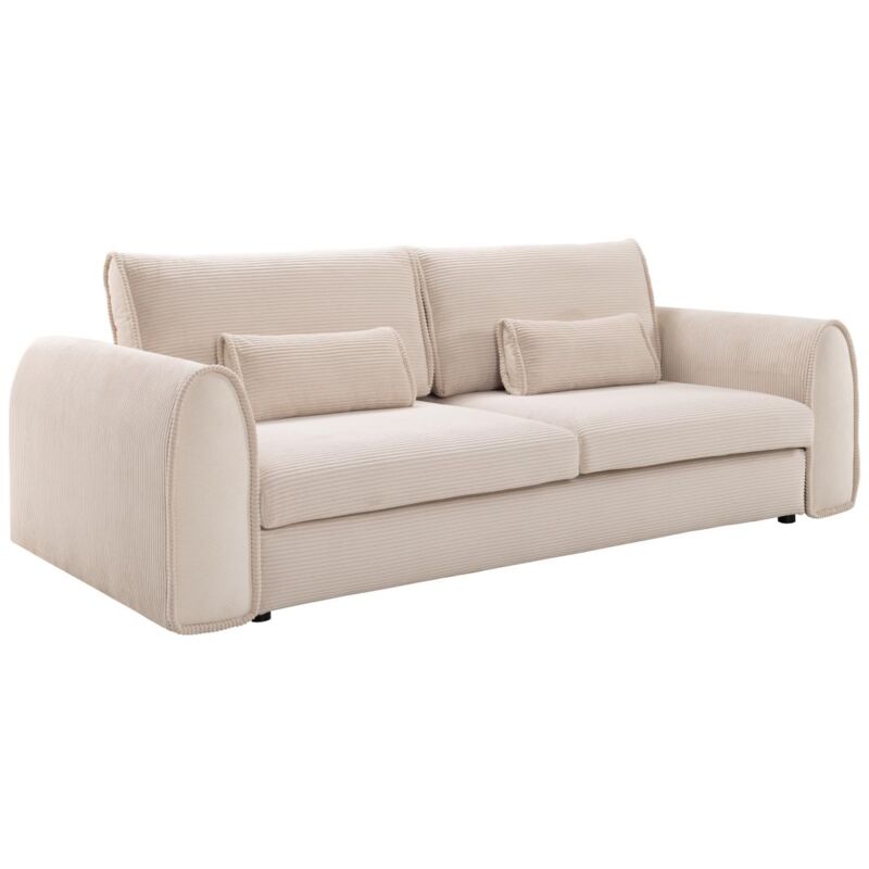 Vente-unique - Canapé 3 places convertible en velours côtelé beige ristano