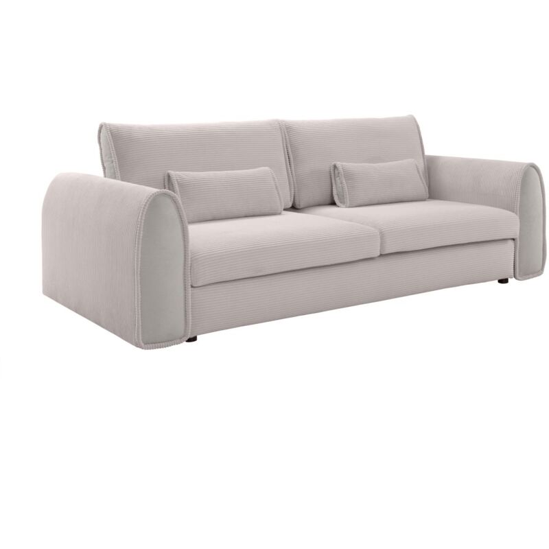 Vente-unique - Canapé 3 places convertible en velours côtelé gris clair ristano