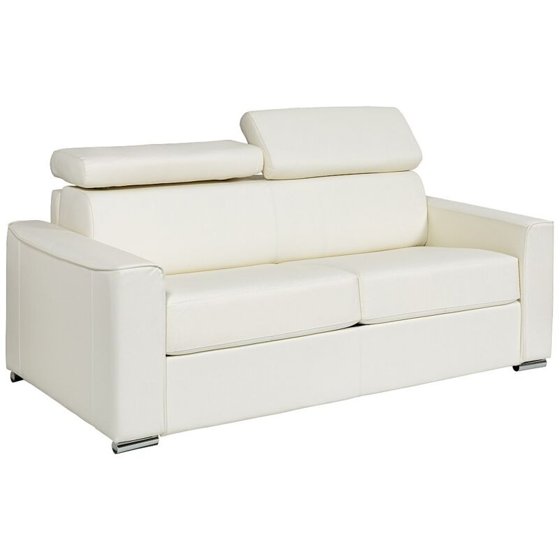 Vente-unique - Canapé 3 places convertible express en cuir de buffle blanc - Couchage 140 cm - Matelas 14 cm - vizir