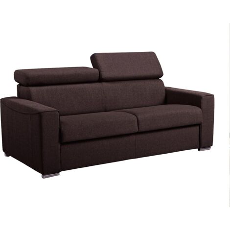 Canapé 3 places convertible express en tissu marron - Couchage à lattes larges 140 cm - Matelas 18 cm VIZIR