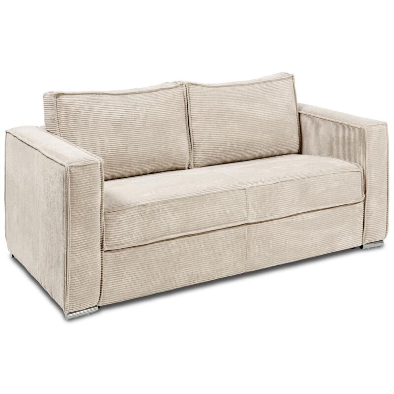 Vente-unique - Canapé 3 places convertible express en velours côtelé beige - Couchage à lattes larges 140 cm - Matelas 14 cm loreto