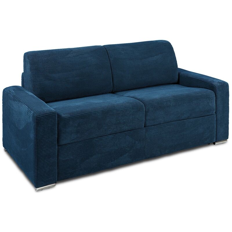 Vente-unique - Canapé 3 places convertible express en velours côtelé bleu - Couchage lattes larges 140 cm - Matelas 18 cm calito