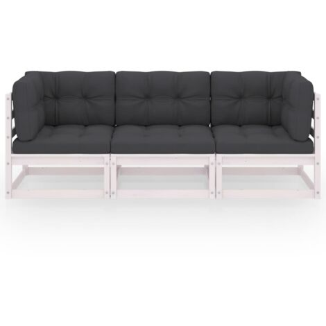 Canapé 3 places de jardin，Canapé d'extérieur，Sofa de jardin avec coussins Bois de pin massif CFW241246