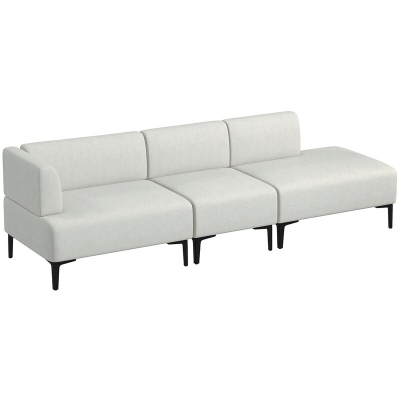 Homcom - Canapé 3 places design contemporain modulable piètement acier noir tissu aspect lin blanc cassé