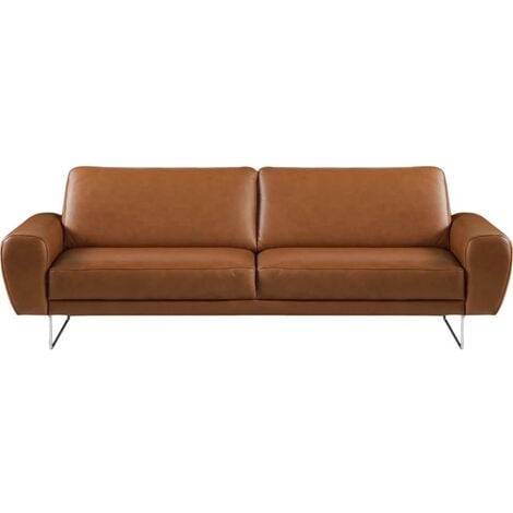 Canapé 3 places en 100% TOUT cuir italien de prestige, SPENCER, marron cognac