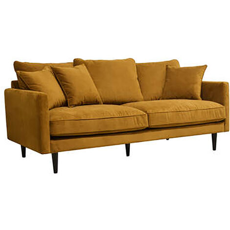 Canapé 3 places en bois aggloméré, pin et mousse en polyuréthane coloris Jaune ocre - Longueur 194 x Profondeur 96 x Hauteur 85 cm