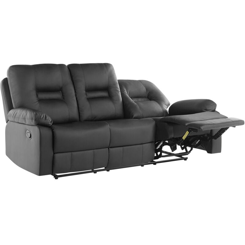 Beliani - Canapé 3 Places en Cuir pu Noir avec Dossier Réglable et Repose-pied pour Salon au Style Moderne