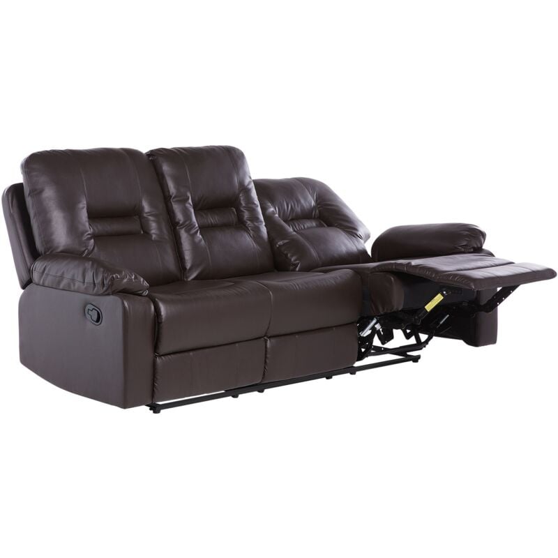 Beliani - Canapé 3 Places en Cuir pu Marron avec Dossier Réglable et Repose-pied pour Salon au Style Moderne
