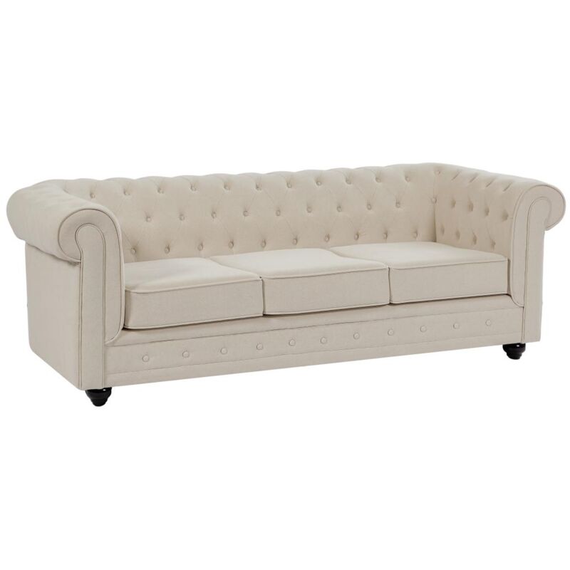 Canapé 3 places en tissu beige chesterfield
