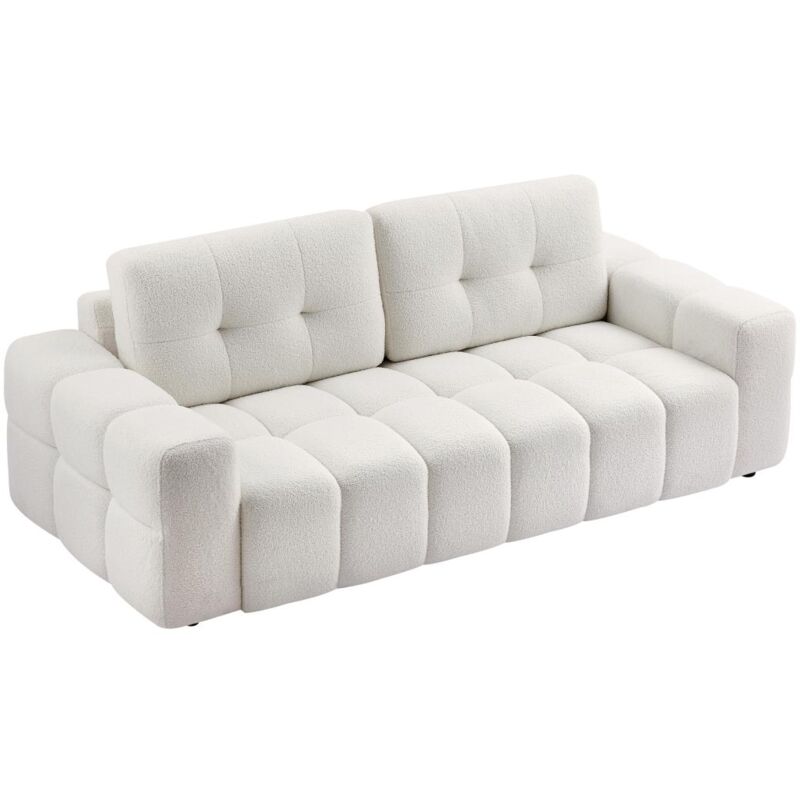 Vente-unique - Canapé 3 places en tissu bouclette blanc sopelana