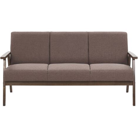 Canapé 3 Places en Tissu Marron avec Cadre en Bois Naturel Foncé Confort et Style Rétro et Scandinave Idéal pour votre Salon Beliani