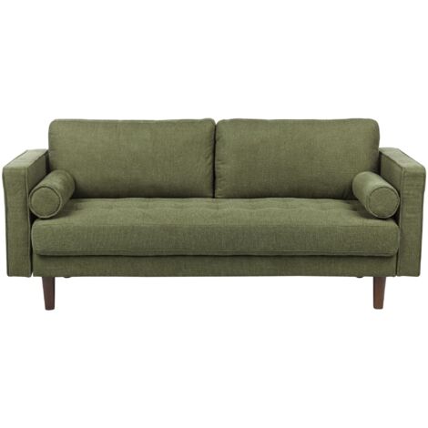 Canapé 3 Places en Tissu Polyester Vert Bois d'Eucalyptus d'Hévéa et Contreplaqué Rembourré Nurmo