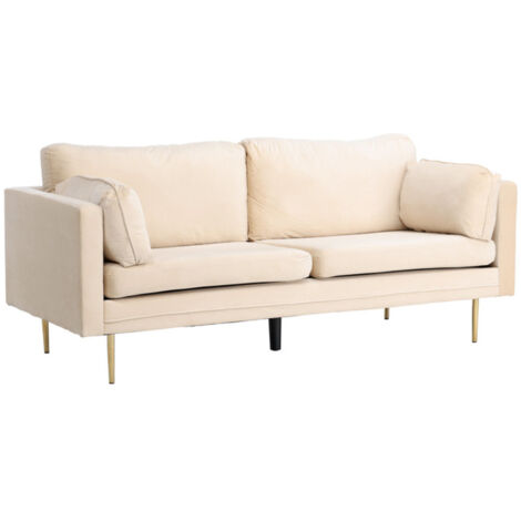 Canapé 3 Places en Velours "Boom" 203cm Beige & Or