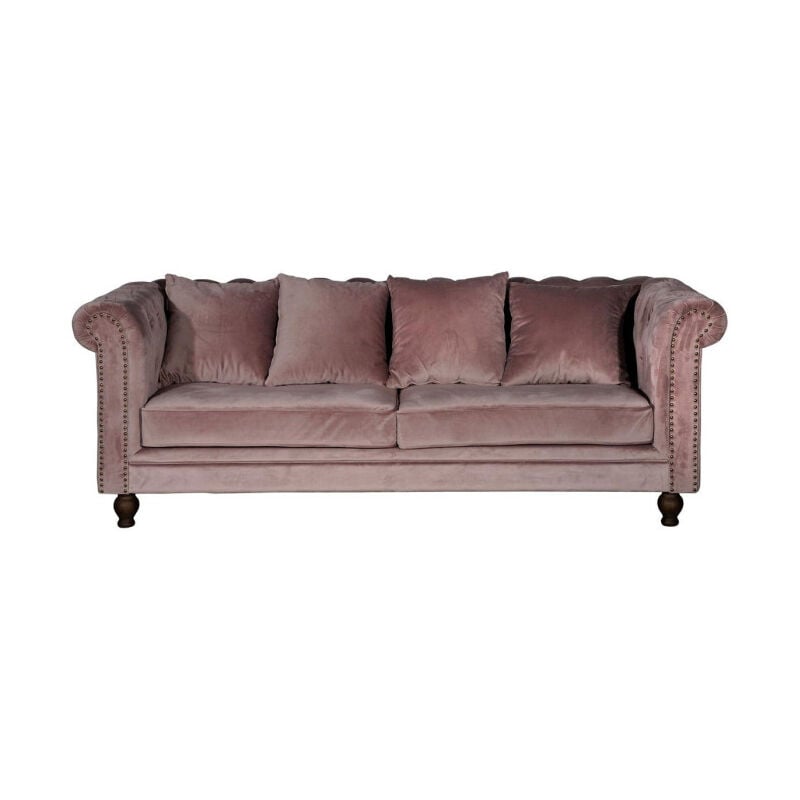 Paris Prix - Canapé 3 Places en Velours 'Chesterfield' 217cm Rose