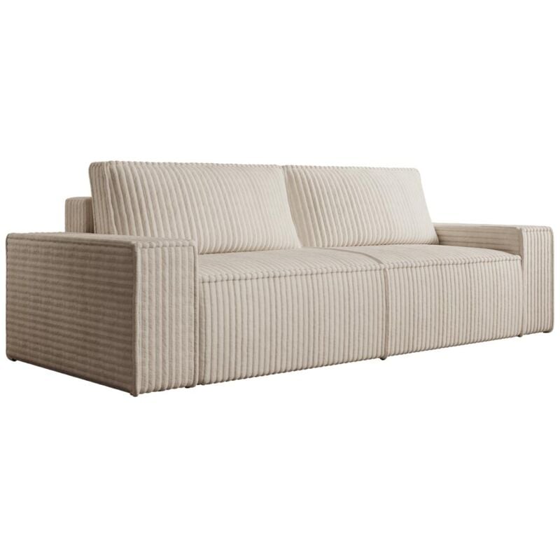 Vente-unique - Canapé 3 places en velours côtelé grosses côtes beige amelia