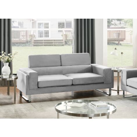 DECO IN PARIS Canapé 3 places en velours gris clair VIKEN