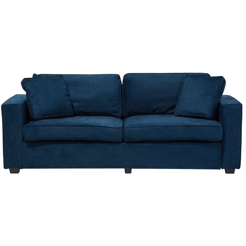 Beliani - Canapé Fixe 3 Places en Velours Bleu Foncé Moelleux et Confortable pour Salon Design Moderne