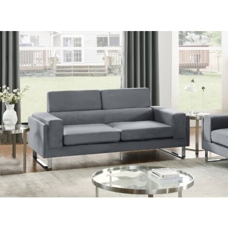 DECO IN PARIS Canapé 3 places en velours gris foncé VIKEN