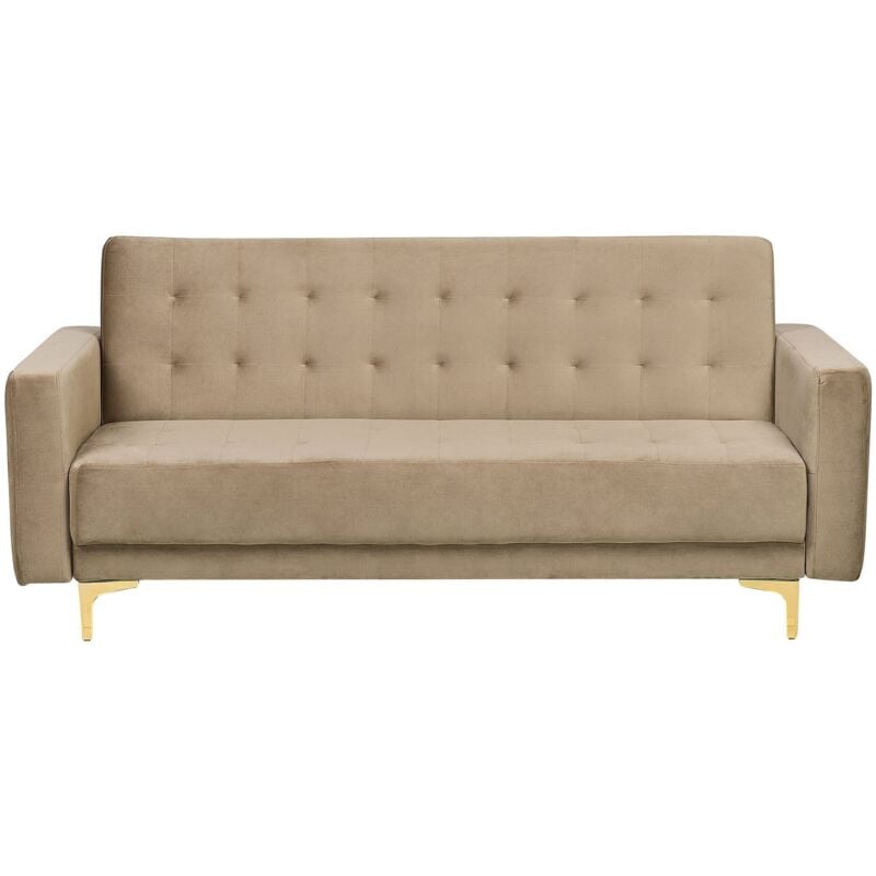Beliani - Canapé Convertible 3 Places en Velours Beige Clair Capitonnage Décoratif Aberdeen