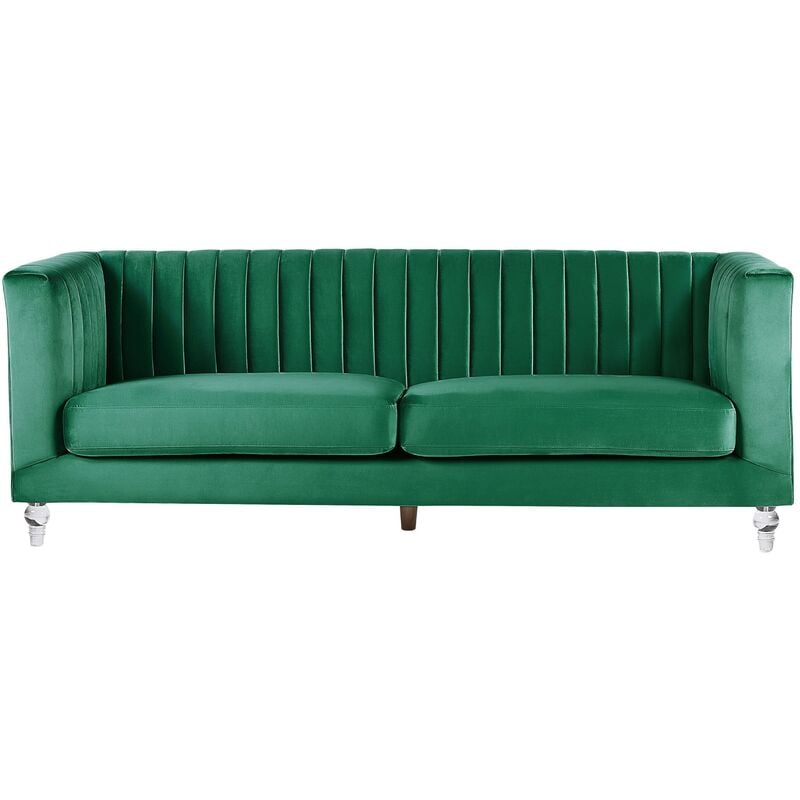 Beliani - Canapé Fixe 3 Places en Velours Vert Foncé Ultra Confortable pour Salon au Style Glamour