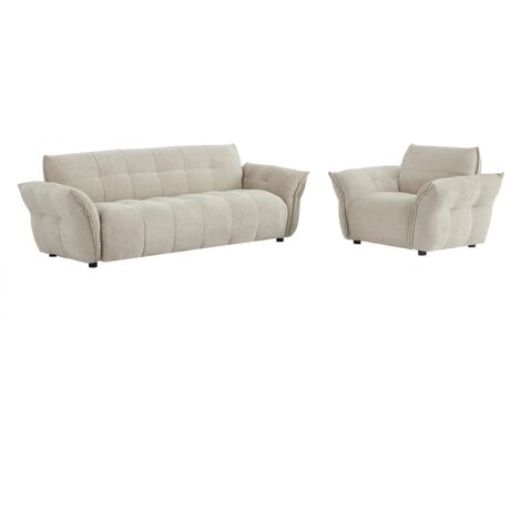 Canapé 3 places et fauteuil en tissu chiné beige NAPIZO