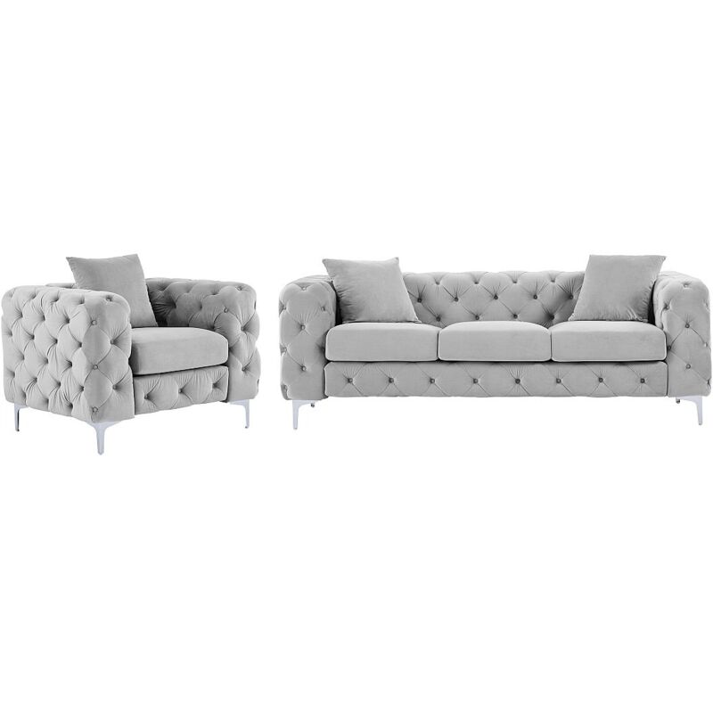 Vente-unique - Canapé 3 places et fauteuil en velours gris clair edwina