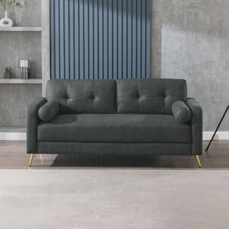 Canapé 3 places fixes en microfibre anthracite - GLIMAR
