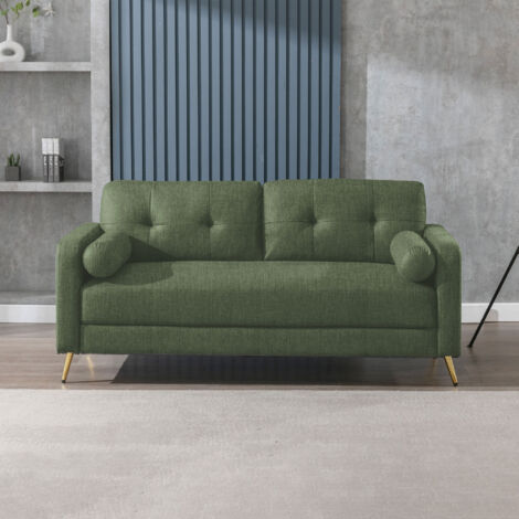 Canapé 3 places fixes en microfibre kaki - GLIMAR