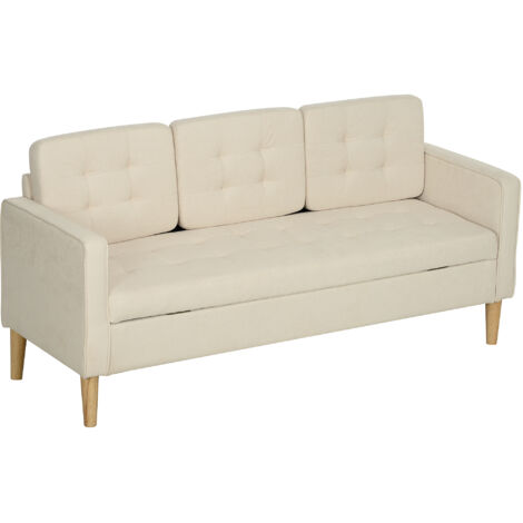 Canapé 3 places flanelle neige, design moderne avec coffre de rangement intégré, dossier matelassé, 166,5 x 62 x 82 cm, blanc crème