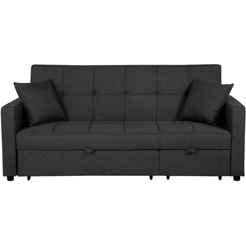 Beliani - Canapé Convertible 3 Places en Tissu Gris Foncé avec Espace de Couchage Confortable pour Salon Contemporain