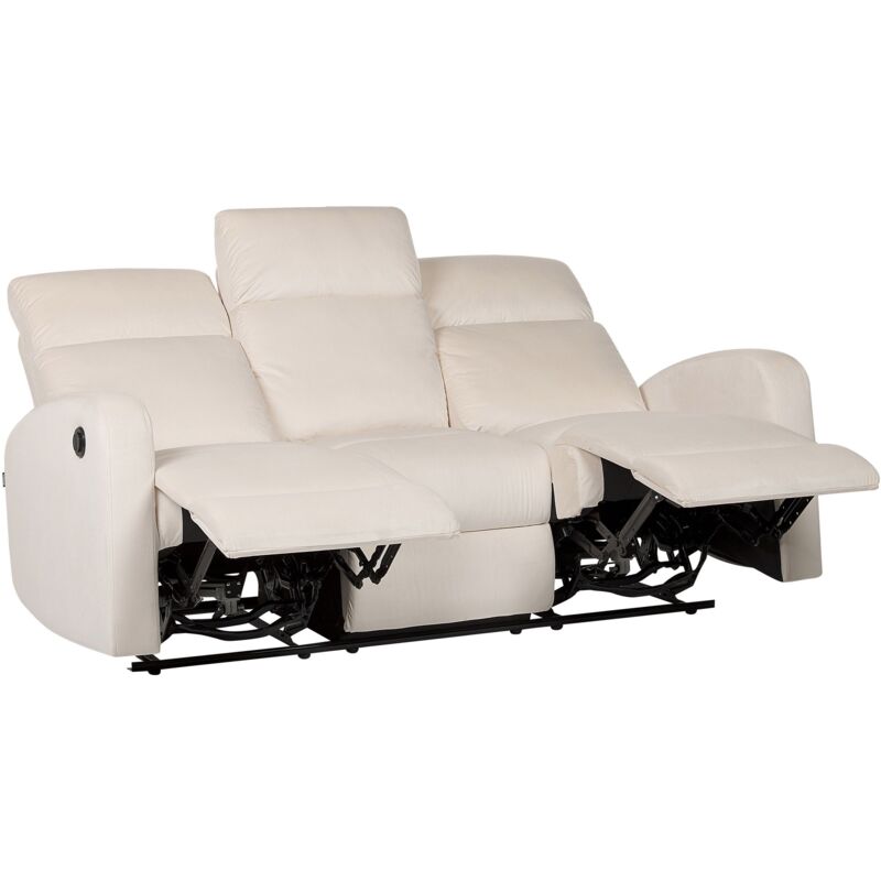 Beliani - Canapé 3 Places Inclinable Electrique de Relaxation Moderne en Velours Blanc Verdal