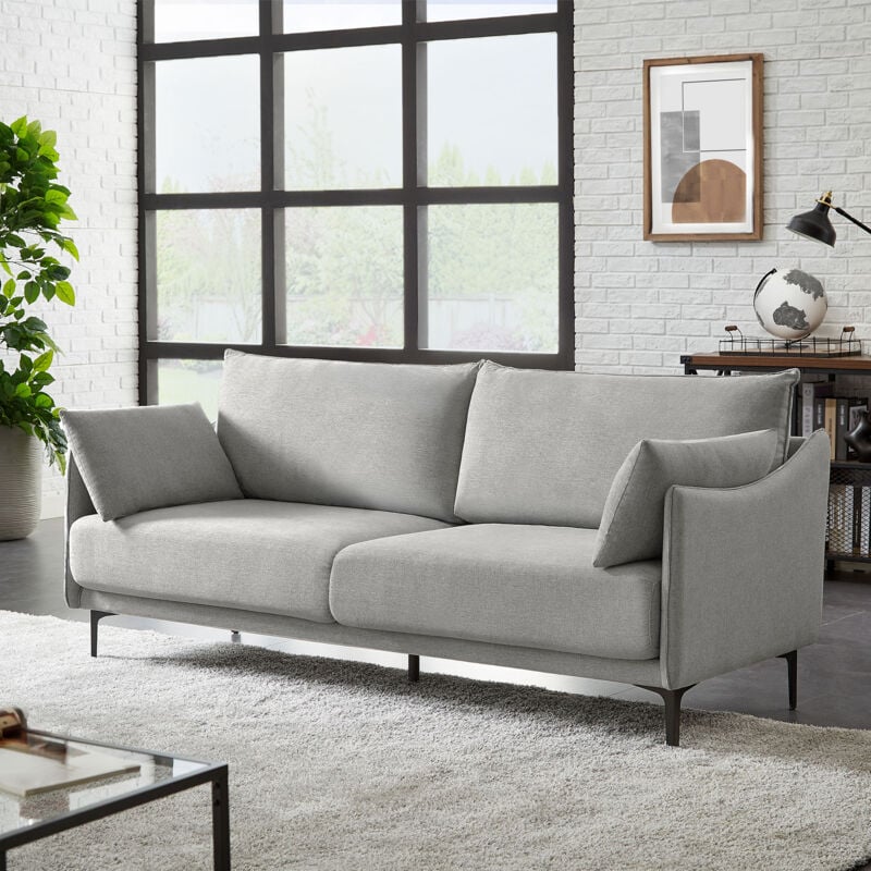 Sicaan - Canapé 3 places industriel sasha tissu gris clair