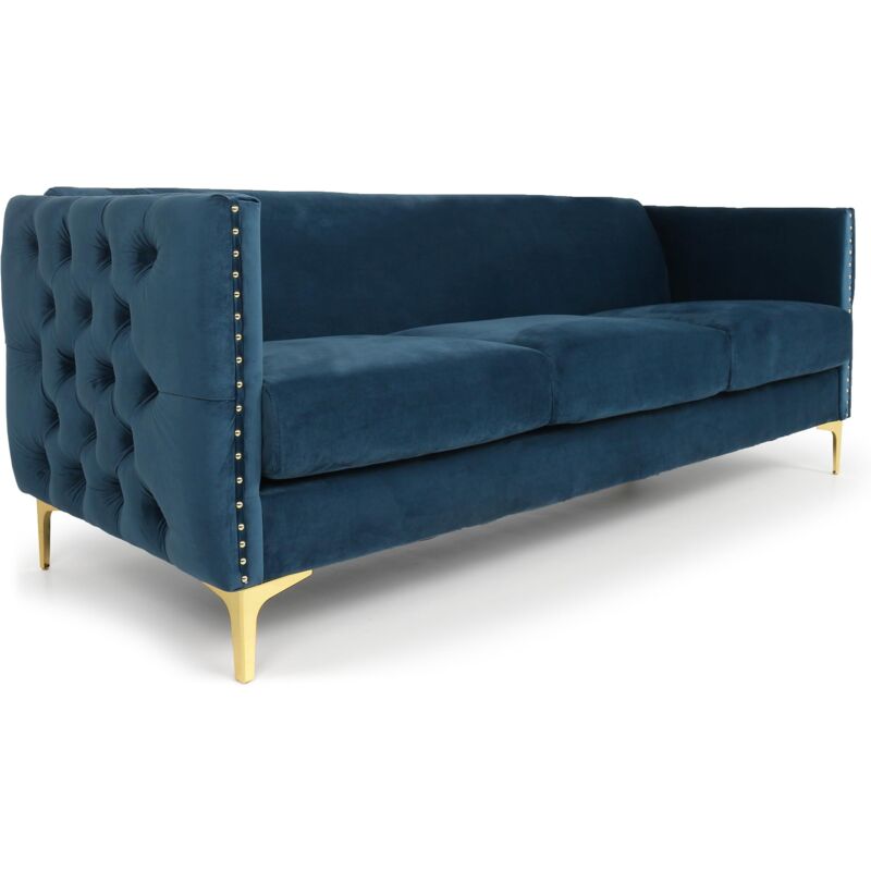 Cotecosy - Canapé 3 places Joshua Velours Bleu
