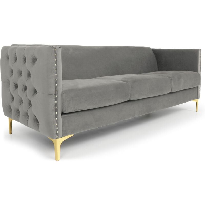 Cotecosy - Canapé 3 places Joshua Velours Argent