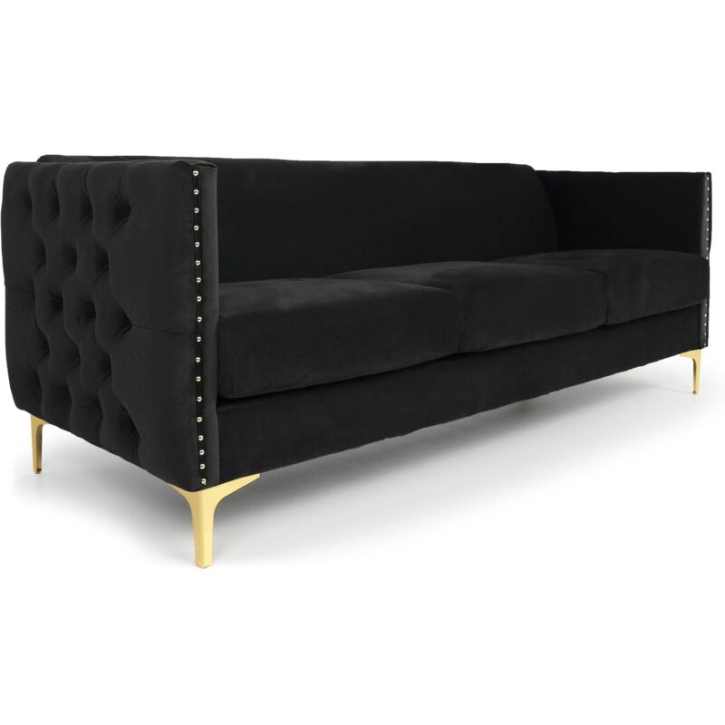 Cotecosy - Canapé 3 places Joshua Velours Noir