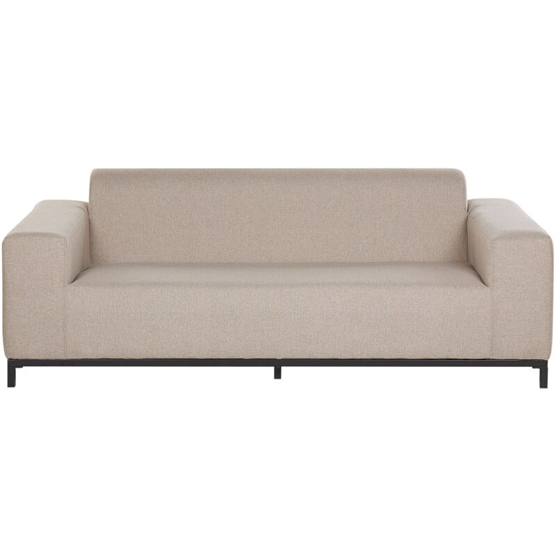 Canapé 3 Places de Jardin pour Intérieur ou Extérieur en Tissu Beige avec Pieds Noirs Assise Confortable et Élégance Intemporelle Beliani