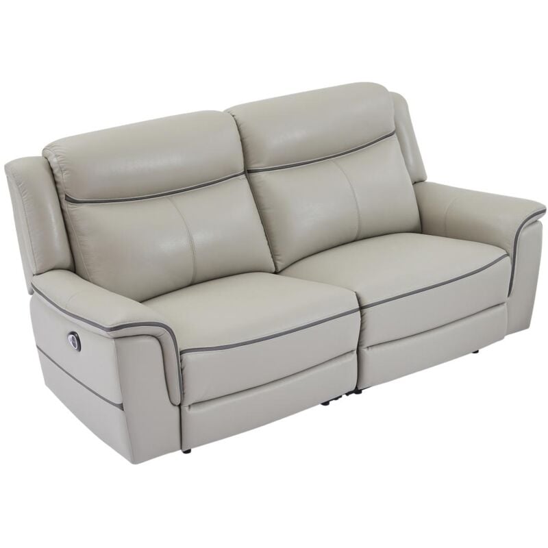 Vente-unique - Canapé 3 places relax électrique en cuir gris clair adelio
