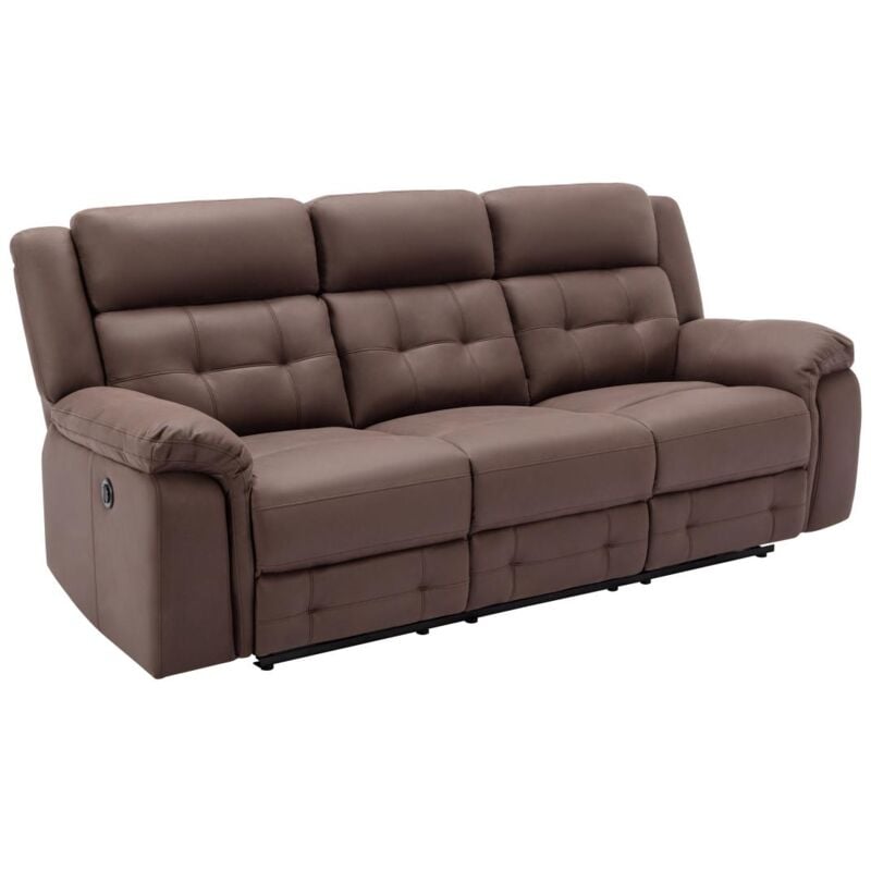 Vente-unique - Canapé 3 places relax électrique en microfibre aspect cuir vieilli marron ortiano
