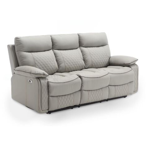Grand Canapé Relax 3 Places 205cm En Cuir Vachette Blanc Ivoire, Marque EVASION Par M.Phenix