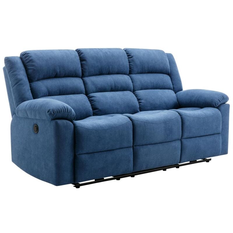 Vente-unique - Canapé 3 places relax électrique en tissu bleu burolo