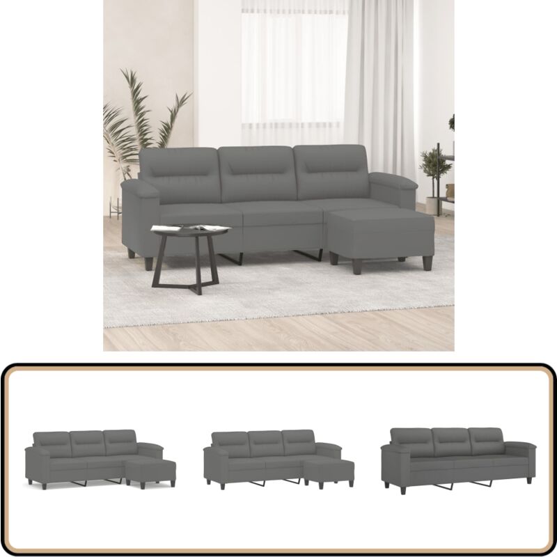 Vidaxl - Canapé 3 places repose-pieds Gris foncé 180 cm Tissu microfibre - Canapé Trois Places - Canapé Avec Repose-pieds - Canapé Gris - Canapé