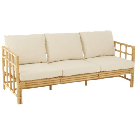 Canapé 3 Places Rotin & Coussin "Elise" 187cm Naturel