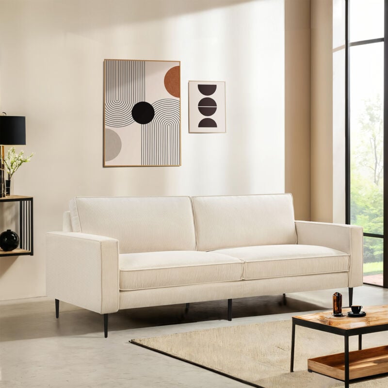 Sicaan - Canapé 3 places vintage oskar velours côtelé beige