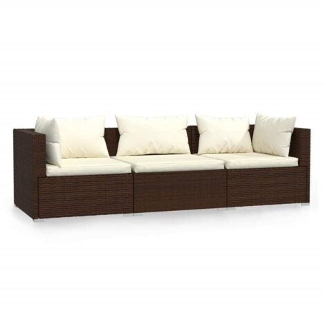Canapé 3 places，Sofa pour Salon，Banquette avec coussins Marron Résine tressée346471