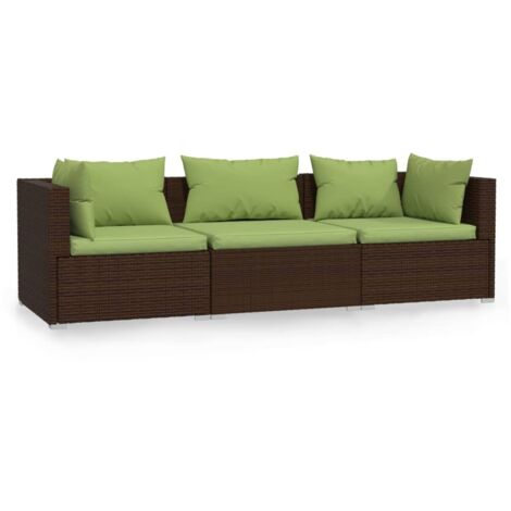 Canapé 3 places，Sofa pour Salon，Banquette avec coussins Marron Résine tressée379623