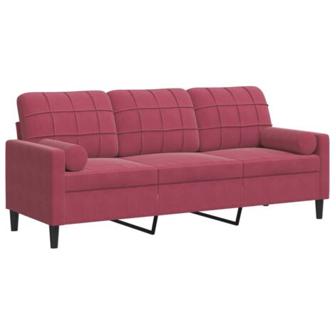 Canapé 3 places,Sofa pour Salon,Banquette avec oreillers bordeaux 180 cm velours CFW306869