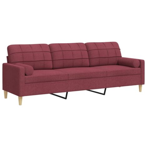Canapé 3 places,Sofa pour Salon,Banquette avec oreillers décoratifs bordeaux 210 cm tissu CFW412482